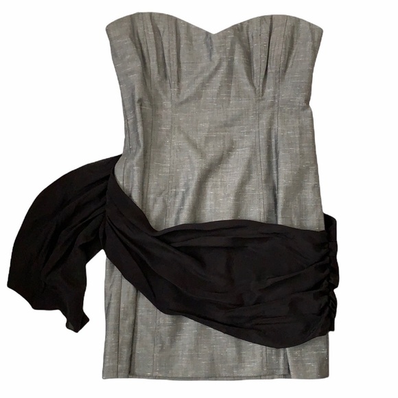 Bebe Strapless Gray Sweetheart Mini Dress with Silk Drape Detail - Picture 1 of 13